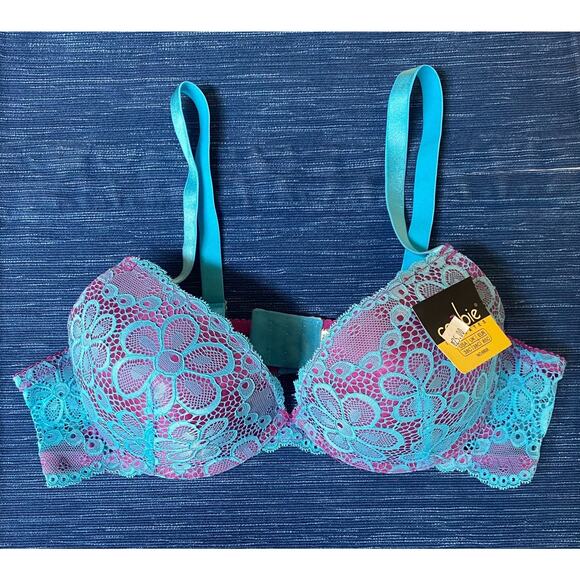 Pair New Coobie Intimates 6908 38C & 40C Lace Bra Blue Pink Purple NWT - Picture 5 of 7